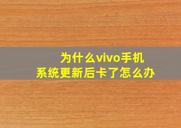 为什么vivo手机系统更新后卡了怎么办