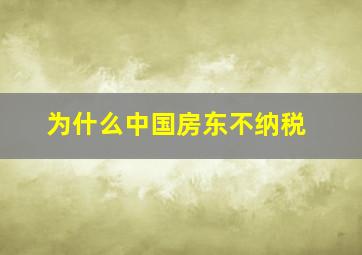 为什么中国房东不纳税