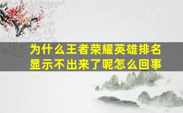 为什么王者荣耀英雄排名显示不出来了呢怎么回事