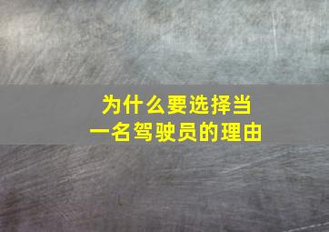 为什么要选择当一名驾驶员的理由