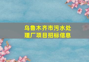 乌鲁木齐市污水处理厂项目招标信息