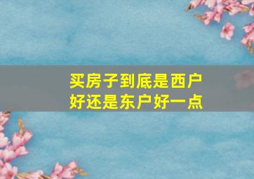 买房子到底是西户好还是东户好一点