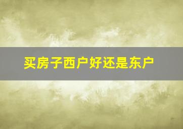 买房子西户好还是东户