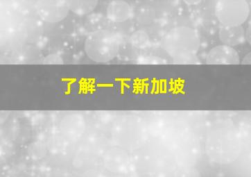 了解一下新加坡