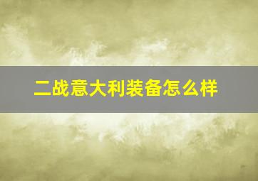 二战意大利装备怎么样