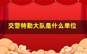 交警特勤大队是什么单位