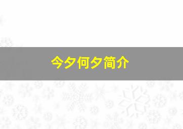 今夕何夕简介