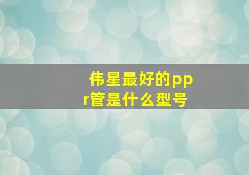 伟星最好的ppr管是什么型号