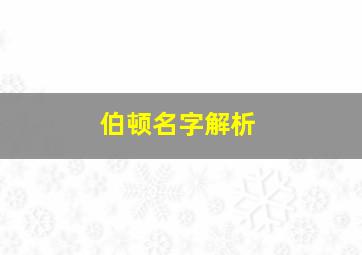 伯顿名字解析