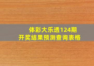 体彩大乐透124期开奖结果预测查询表格