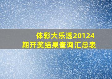 体彩大乐透20124期开奖结果查询汇总表