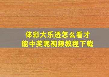 体彩大乐透怎么看才能中奖呢视频教程下载