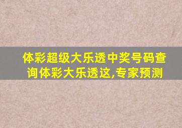 体彩超级大乐透中奖号码查询体彩大乐透这,专家预测