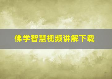 佛学智慧视频讲解下载