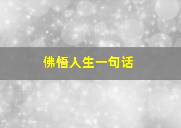 佛悟人生一句话