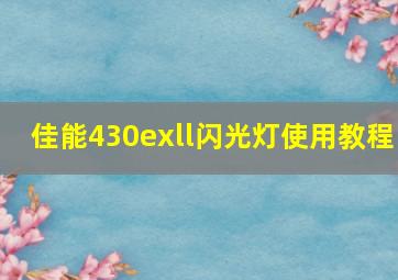 佳能430exll闪光灯使用教程