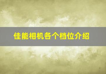 佳能相机各个档位介绍