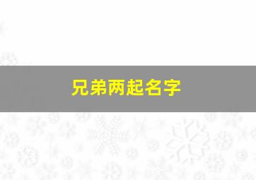 兄弟两起名字