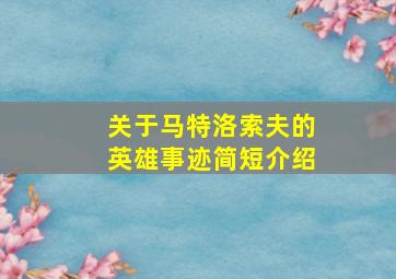 关于马特洛索夫的英雄事迹简短介绍