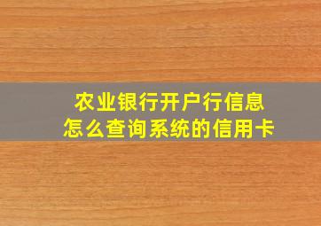 农业银行开户行信息怎么查询系统的信用卡