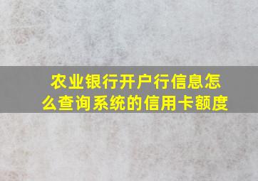 农业银行开户行信息怎么查询系统的信用卡额度