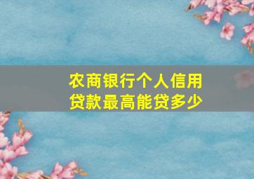 农商银行个人信用贷款最高能贷多少