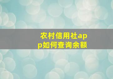 农村信用社app如何查询余额