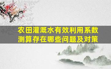 农田灌溉水有效利用系数测算存在哪些问题及对策