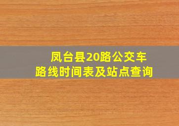 凤台县20路公交车路线时间表及站点查询