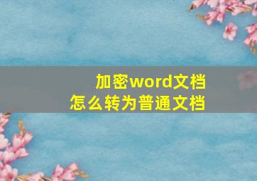 加密word文档怎么转为普通文档