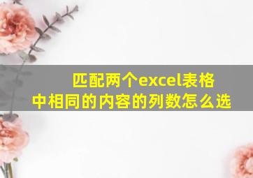 匹配两个excel表格中相同的内容的列数怎么选