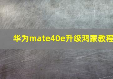 华为mate40e升级鸿蒙教程