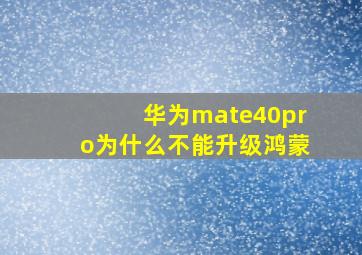 华为mate40pro为什么不能升级鸿蒙