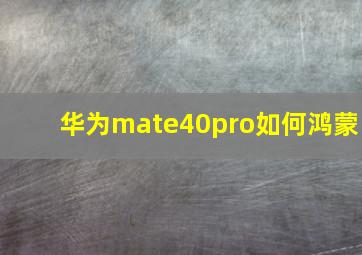 华为mate40pro如何鸿蒙