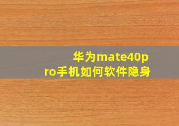 华为mate40pro手机如何软件隐身