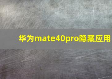 华为mate40pro隐藏应用