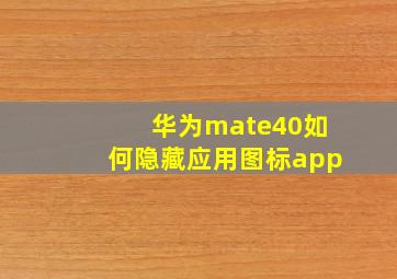 华为mate40如何隐藏应用图标app