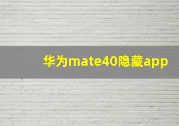 华为mate40隐藏app