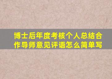 博士后年度考核个人总结合作导师意见评语怎么简单写