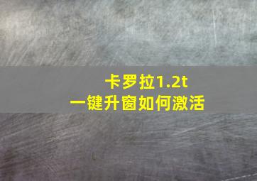 卡罗拉1.2t一键升窗如何激活