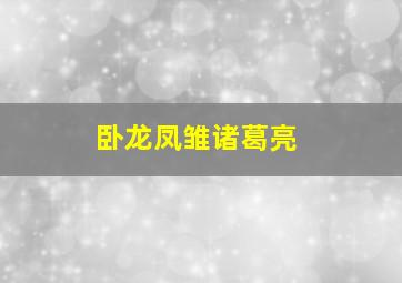 卧龙凤雏诸葛亮