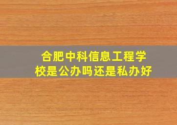 合肥中科信息工程学校是公办吗还是私办好