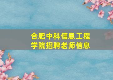 合肥中科信息工程学院招聘老师信息