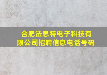 合肥法思特电子科技有限公司招聘信息电话号码