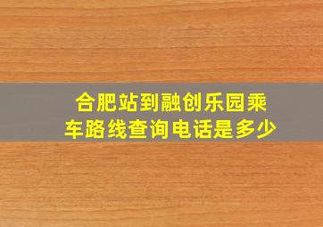 合肥站到融创乐园乘车路线查询电话是多少