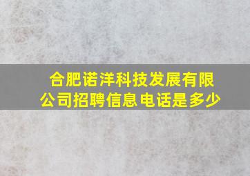 合肥诺洋科技发展有限公司招聘信息电话是多少