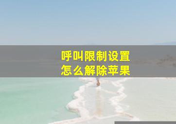 呼叫限制设置怎么解除苹果