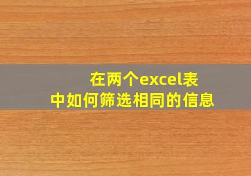 在两个excel表中如何筛选相同的信息