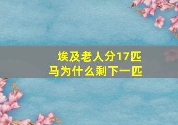 埃及老人分17匹马为什么剩下一匹