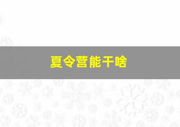 夏令营能干啥